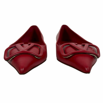 Valentino Garavani Vlogo Pointed Toe Nappa Leather Flats Red Size 36