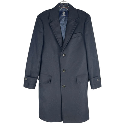 Lands' End Wool Blend Single Breasted Long Top Coat Black Men Size L Reg