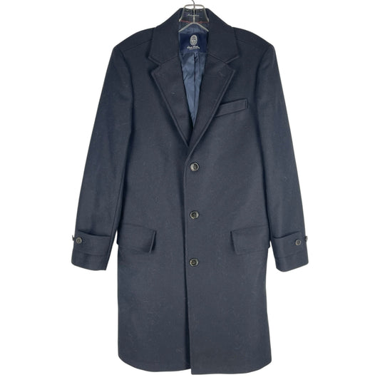 Lands' End Wool Blend Single Breasted Long Top Coat Black Men Size L Reg