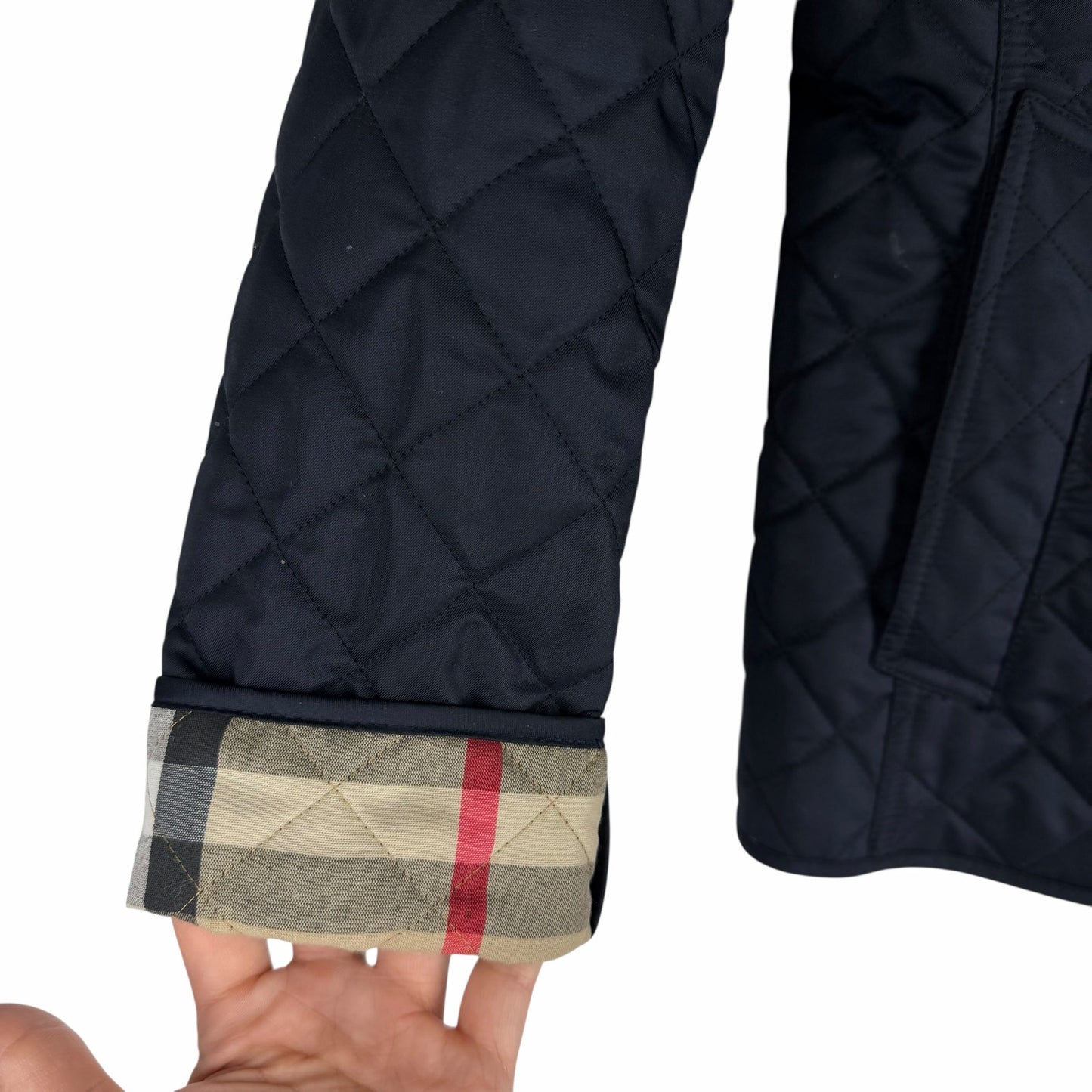 Burberry Ashurst Diamond Quilted Jacket Check Lining Dark Blue Size XS