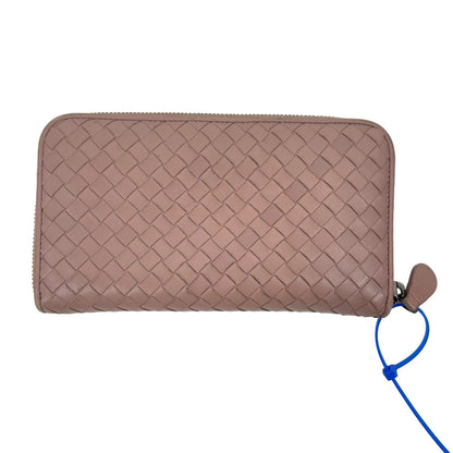 Bottega Veneta Intrecciato Zip Around Long Wallet Leather Weave Light Pink