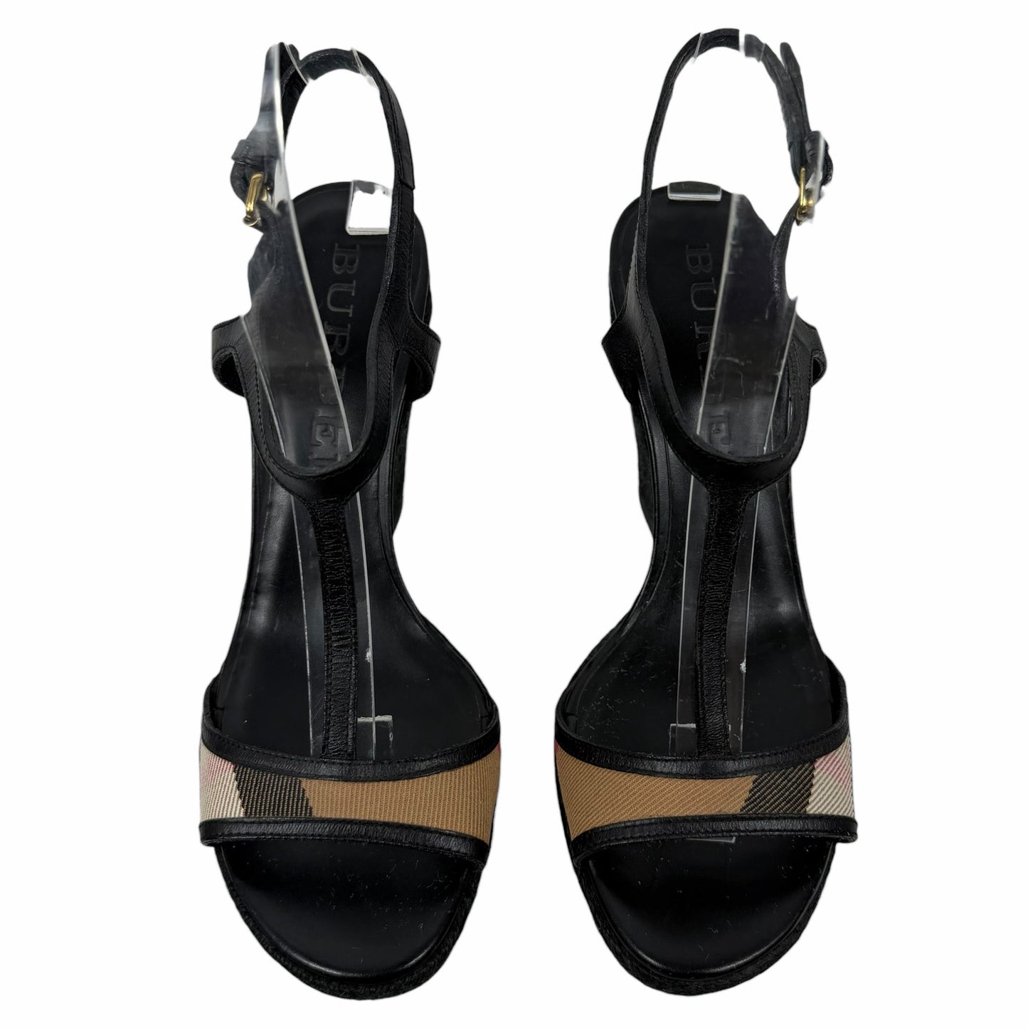 Burberry Nova Check Laleham Leather Wedge Espadrille Sandal Size 36