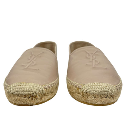Saint Laurent Logo Monogram Nappa Leather Espadrilles Rose Poudre Size 38