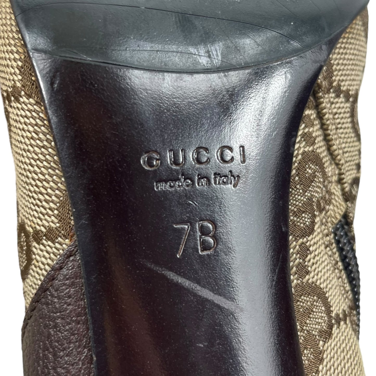 Gucci GG Monogram Pointed Toe Tall Boots Knee High Brown Size 7B