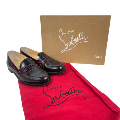 Christian Louboutin Mocalaureat Leather Penny Loafer Black Red Size 36
