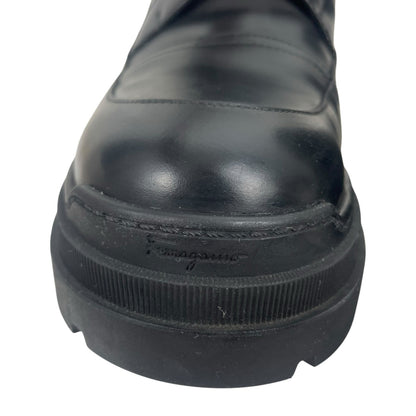 Salvatore Ferragamo Vara bow Lace Up Leather Combat Boots Black Size 9.5