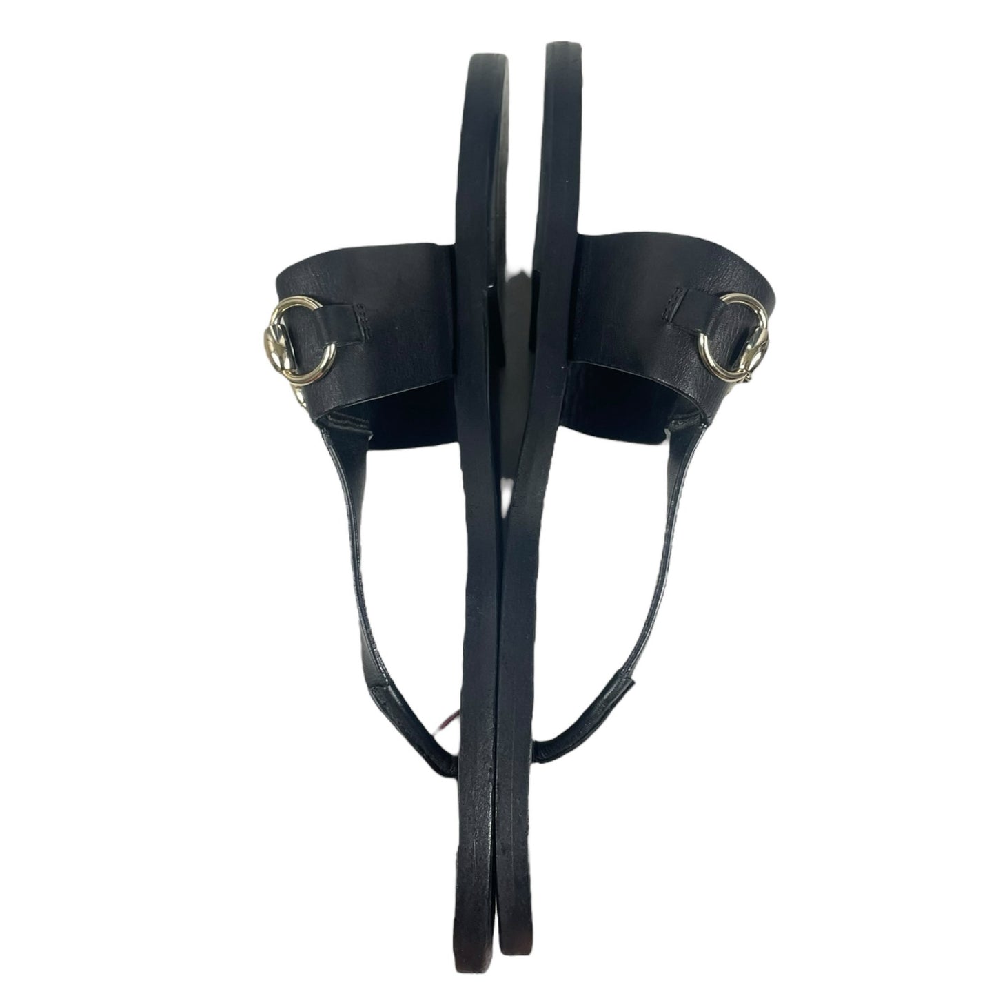 Gucci Horsebit Calf Leather Thong Sandal Slide Black Silver Size 37.5