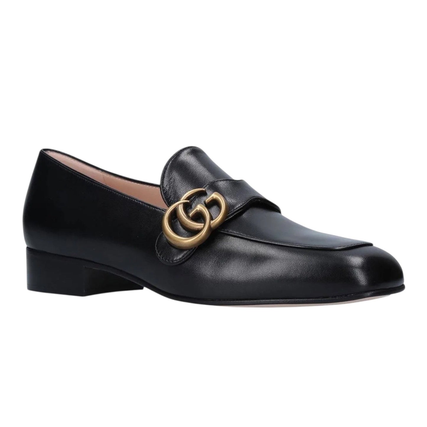 Gucci Double GG Logo Square Toe Slip On Leather Loafer Black Size 38