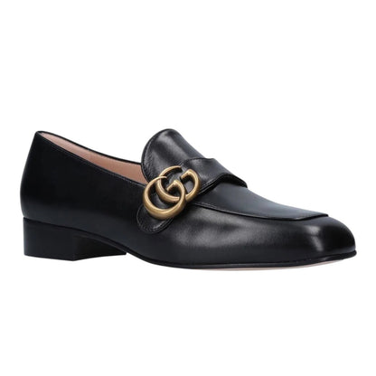 Gucci Double GG Logo Square Toe Slip On Leather Loafer Black Size 38
