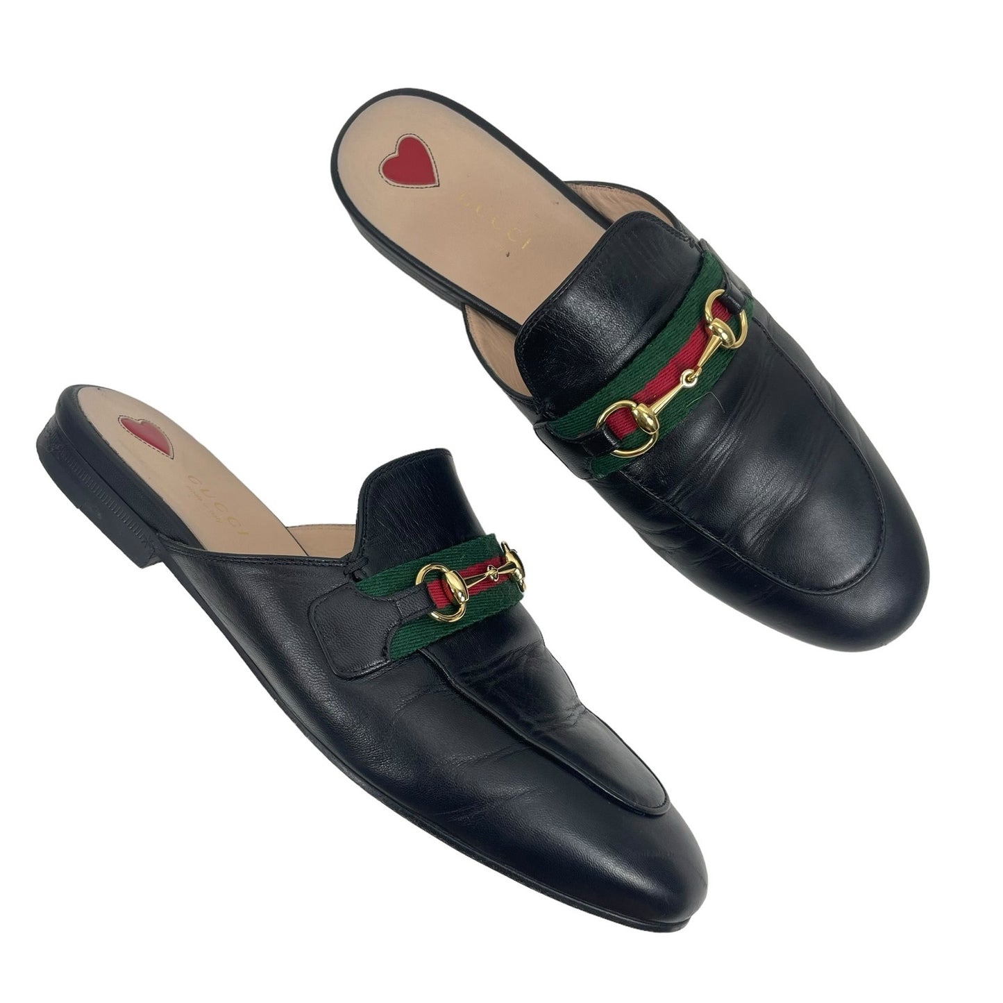 Gucci Princetown Leather Horsebit Web Mules Slipper Black Size 39