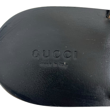 Gucci Leather Thong Sandals with Double G Logo Black Gold Size 41