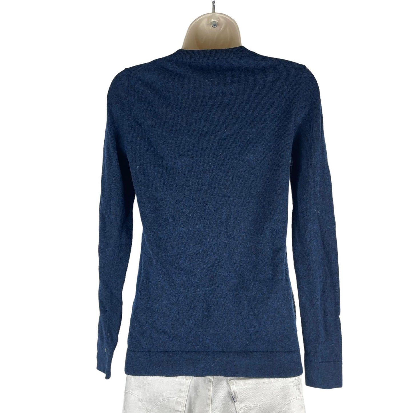 J. Crew Merino Wool Lace Pullover Sweater Crew Neck Blue Size XS