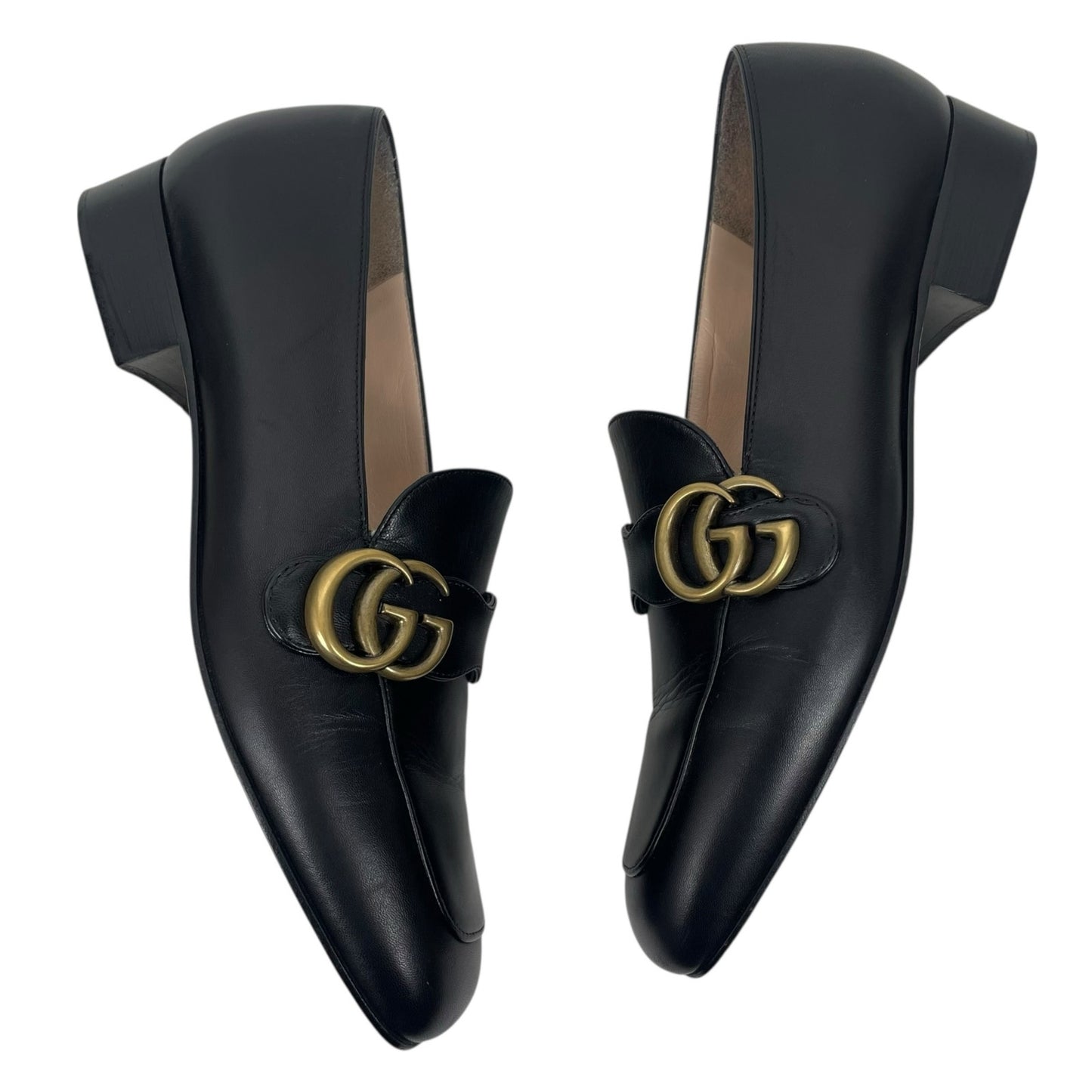 Gucci Double GG Logo Square Toe Slip On Leather Loafer Black Size 38