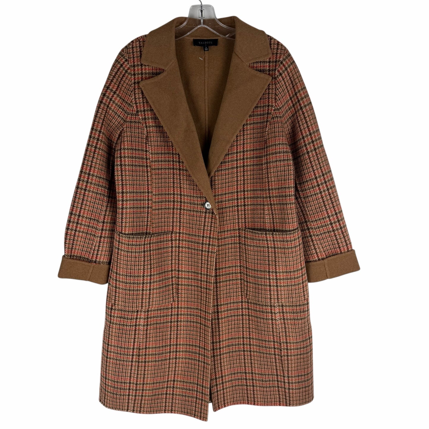 Talbots Wool Blend Doubleface Long Coat Campfire Plaid Size 8