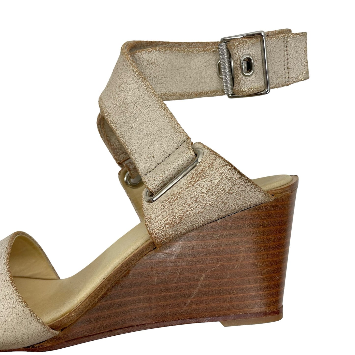 Rag & Bone Damien Wedge Sandals Ankle Wrap Metallic Size 39.5