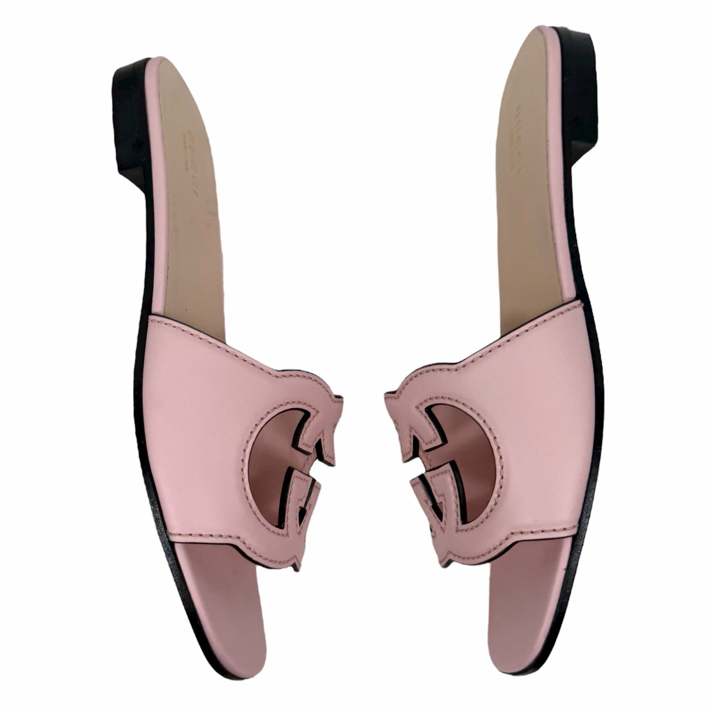 Gucci Interlocking G Cutout Leather Slide Flat Sandal Pink Size 37.5