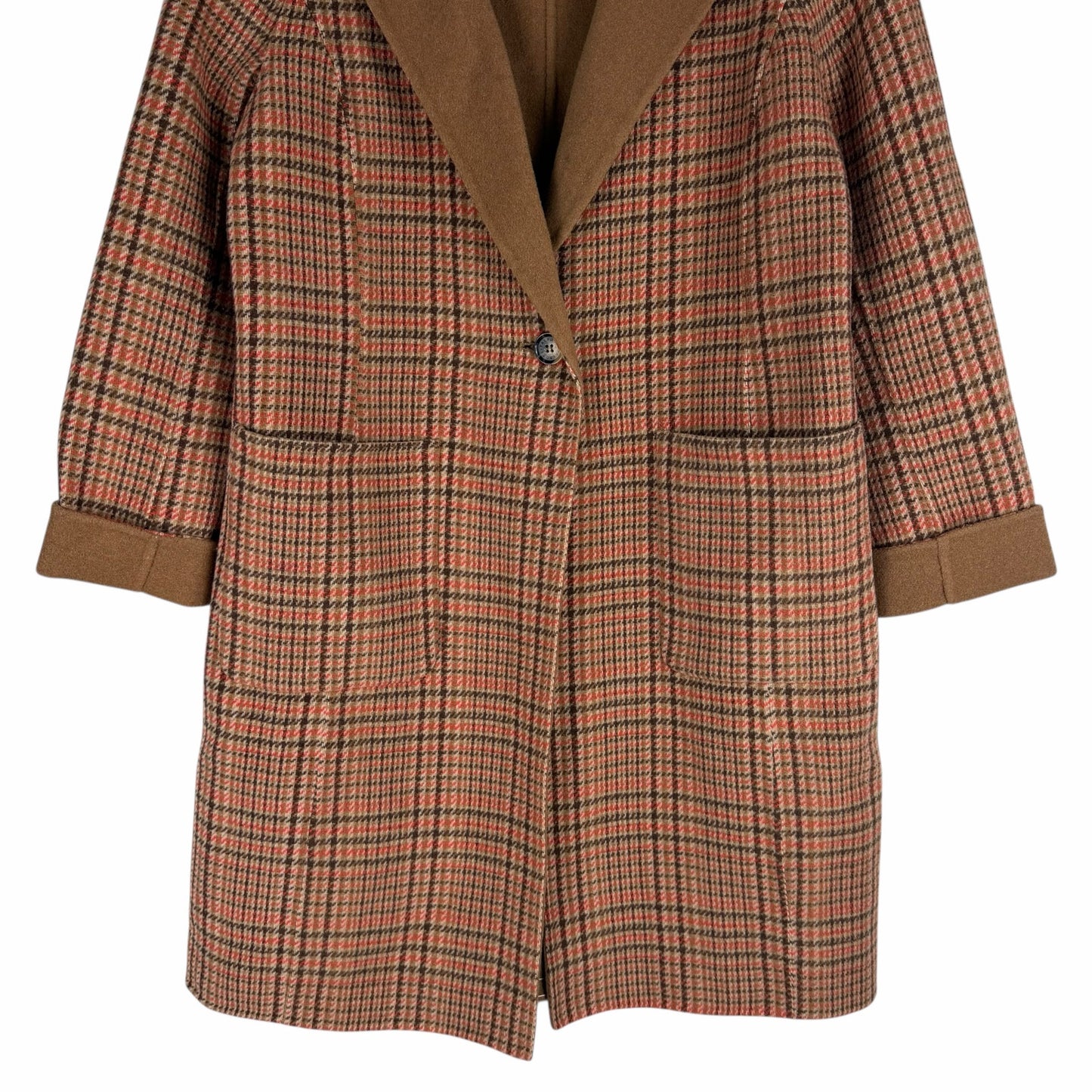 Talbots Wool Blend Doubleface Long Coat Campfire Plaid Size 8