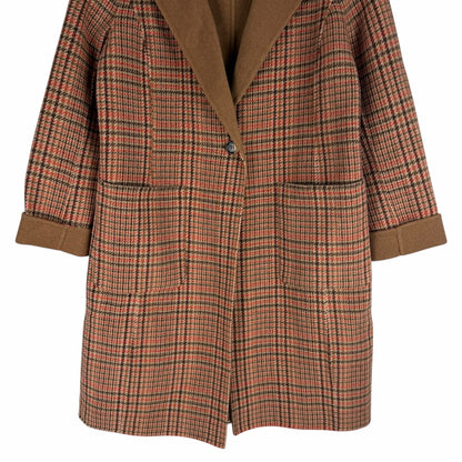 Talbots Wool Blend Doubleface Long Coat Campfire Plaid Size 8