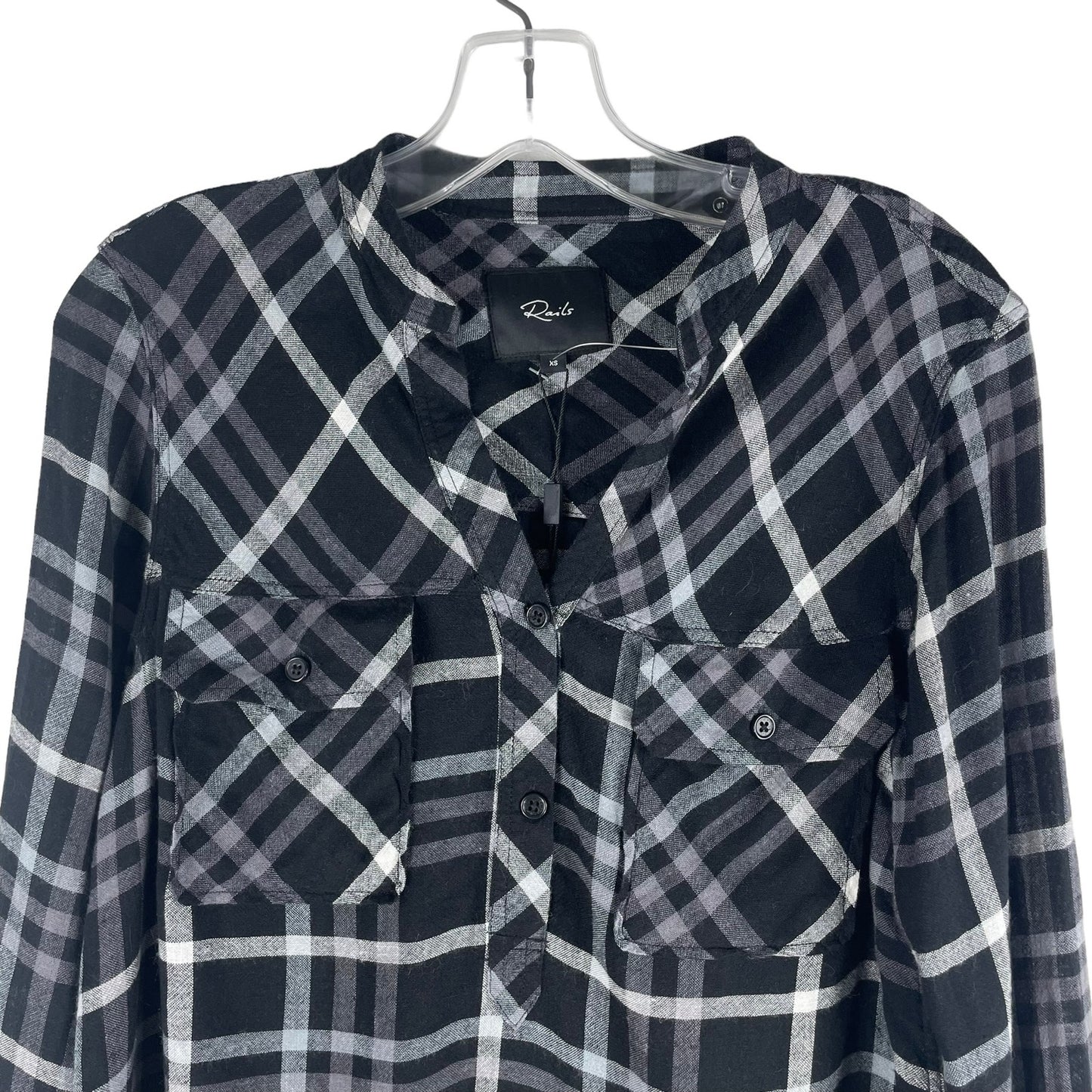 Rails Redding Frayed Trim Plaid Hi Lo Shirt In Ink Grey White Size XS