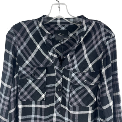 Rails Redding Frayed Trim Plaid Hi Lo Shirt In Ink Grey White Size XS