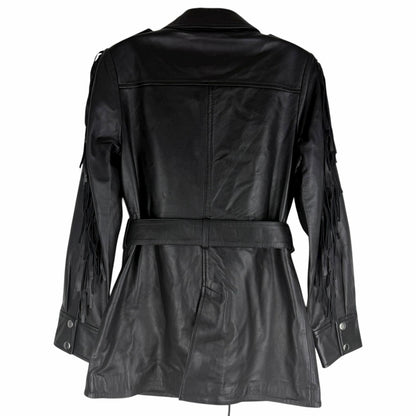 Walter Baker Linda Fringe Belted Lamb Leather Jacket Black Size S