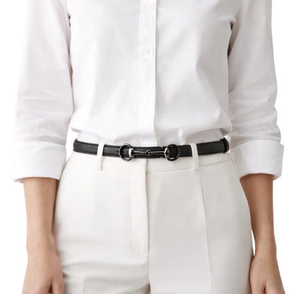 Gucci Horsebit Buckle Thin Belt Black Pebble Leather Size 95cm/38"