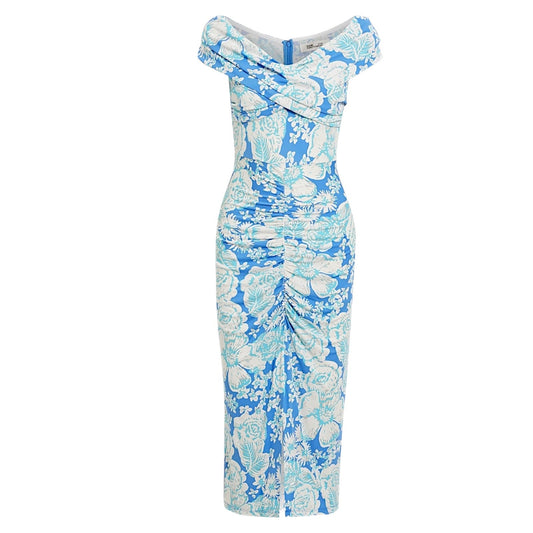 Diane von Furstenberg Stephen Off Shoulder Midi Dress Blue Size S