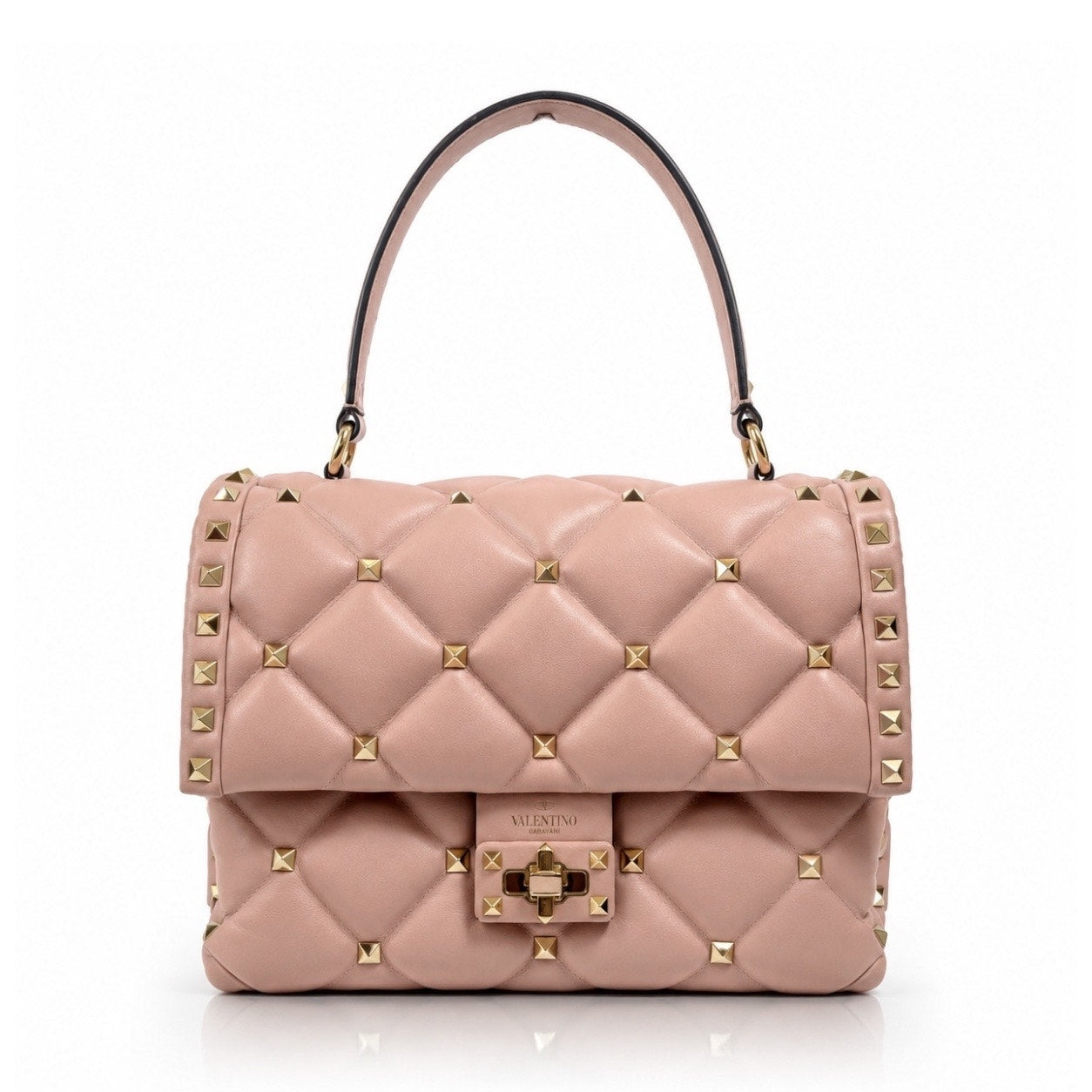 Valentino Garavani Candystud Medium Top Handle Leather Bag Rockstud Pink