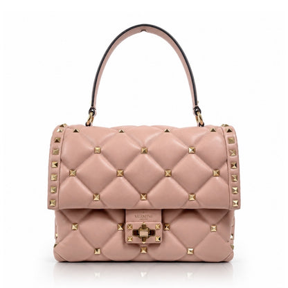 Valentino Garavani Candystud Medium Top Handle Leather Bag Rockstud Pink