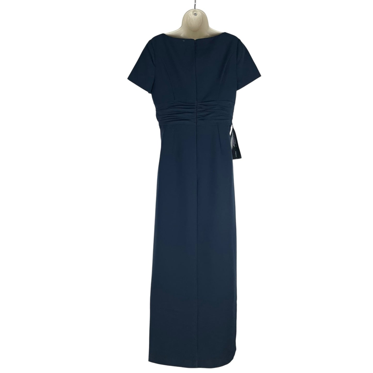 Kay Unger Garbo Gathered Column Gown Short Sleeve Carbon Blue Size 8