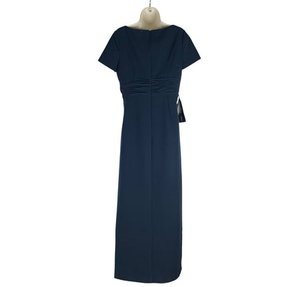 Kay Unger Garbo Gathered Column Gown Short Sleeve Carbon Blue Size 8