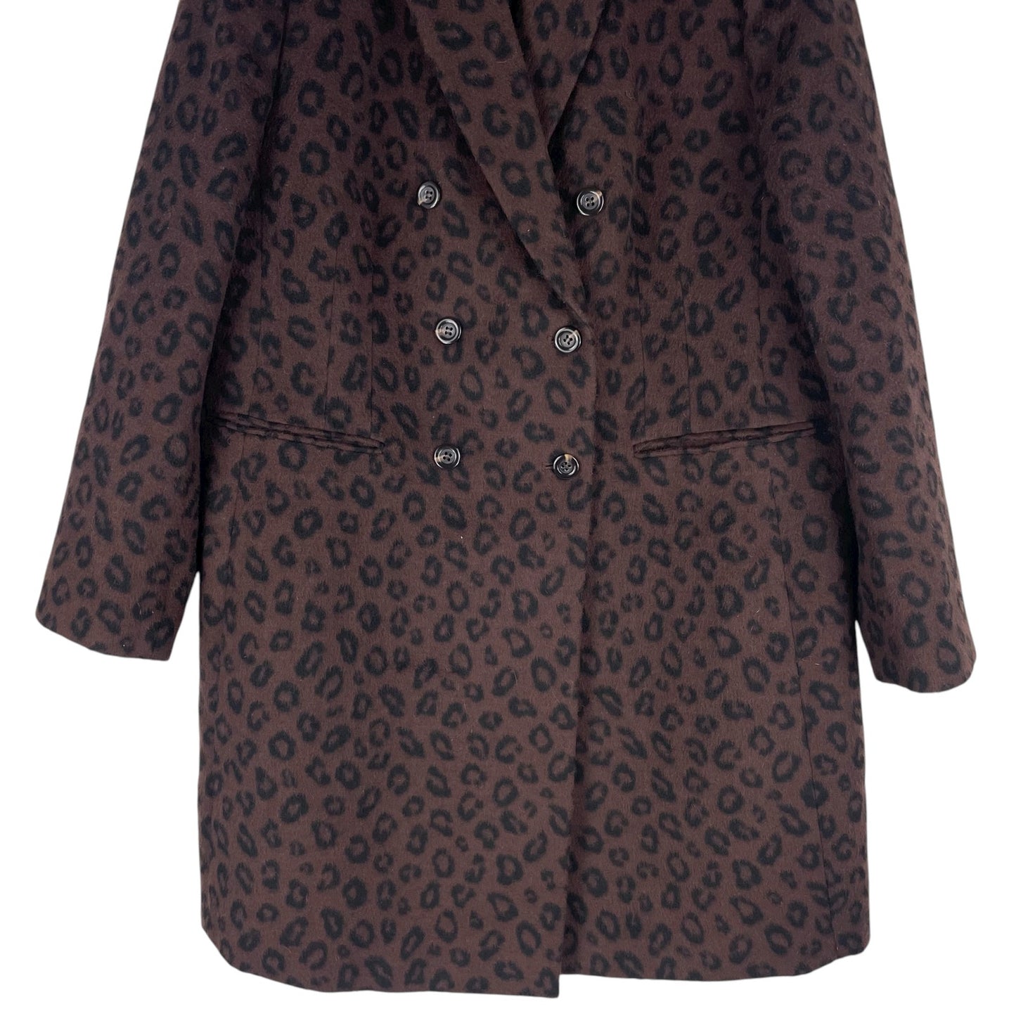 Ann Taylor Wool Blend Chesterfield Coat Brown Cheetah Print Size XL