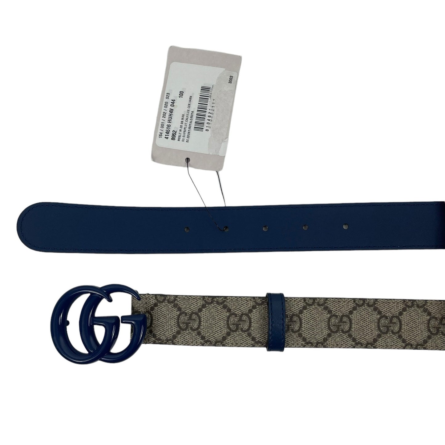 NEW Gucci Supreme Marmot GG Monogram Leather Belt Blue Beige Size 100/40