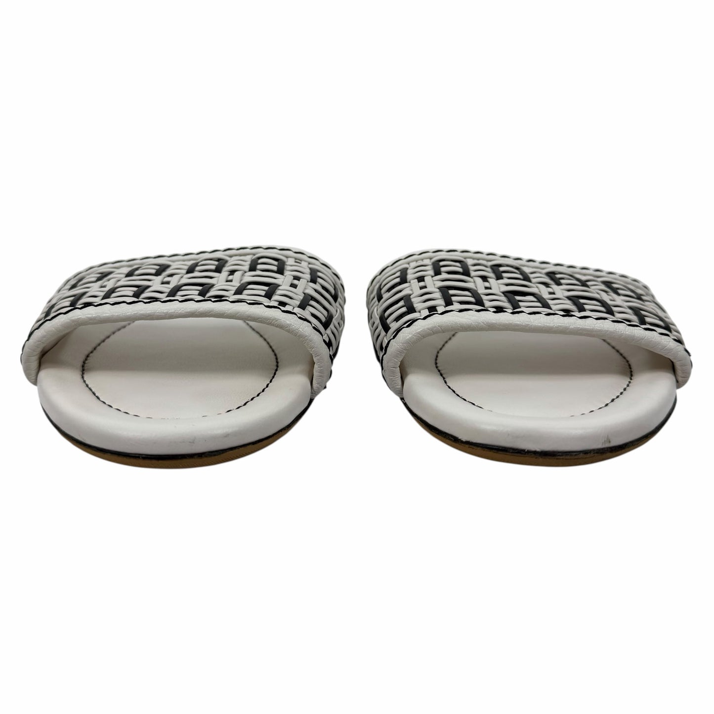 Fendi Rafia Weave Logo Leather Slide Sandal White Black Size 38.5