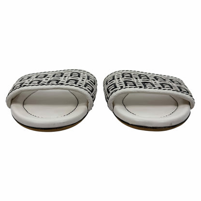Fendi Rafia Weave Logo Leather Slide Sandal White Black Size 38.5