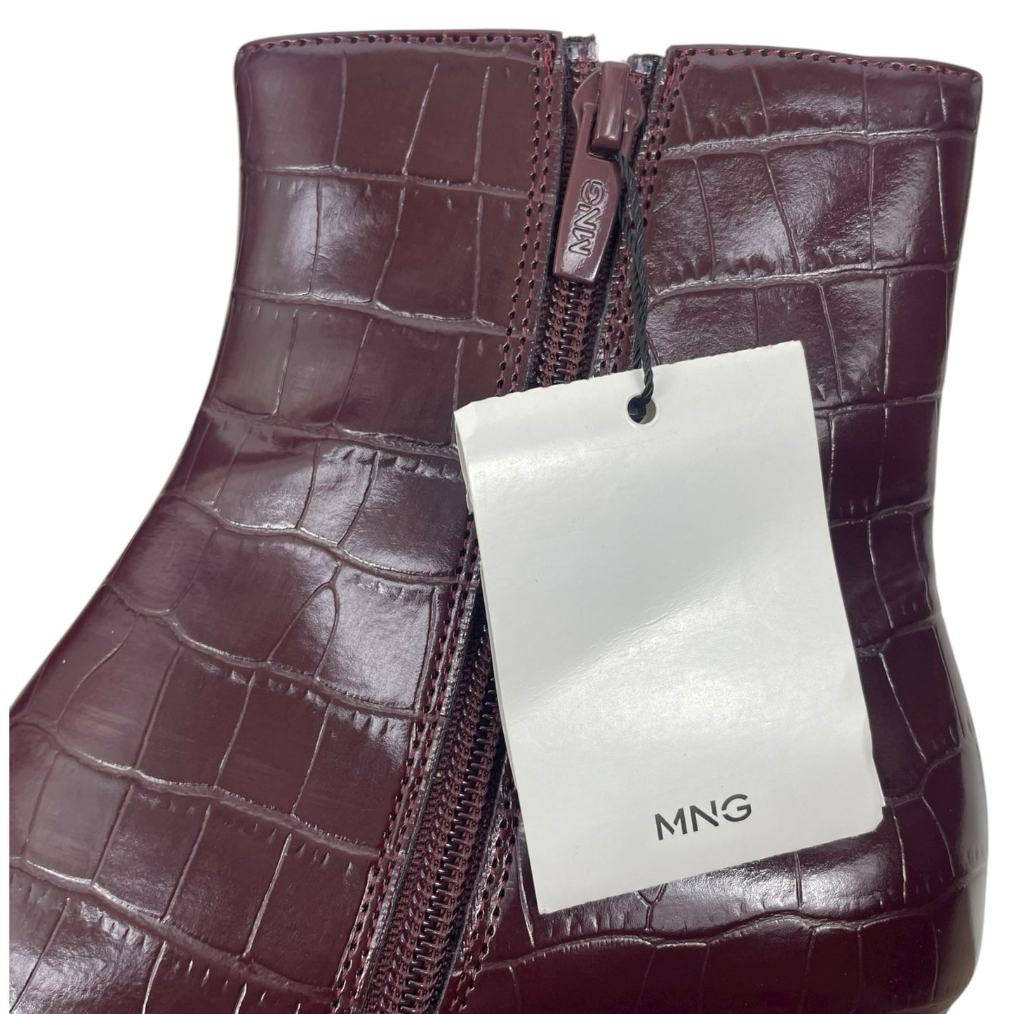 Mango Pointed Toe Crocodile Kitten Heel Ankle Boots Burgundy Size 39/ 8.5