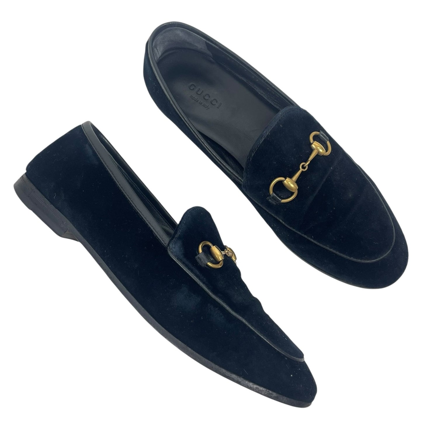 Gucci Jordaan Velvet Slip On Loafer Horsebit Detail Solid Black Size 37