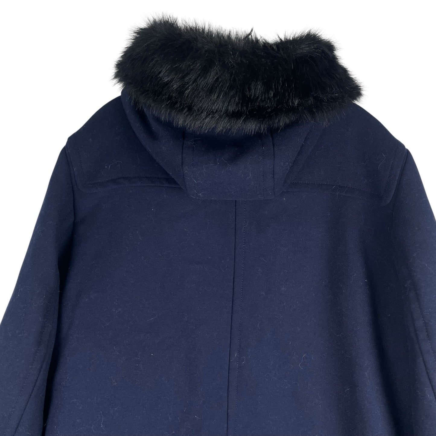 Ann Taylor Weekend Collection Faux Fur Trim Wool Duffle Coat Blue Size M
