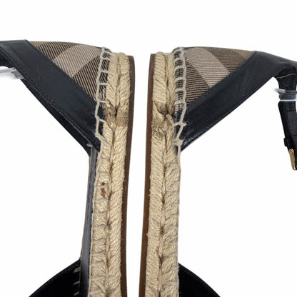 Burberry Abbington Nova Check Ankle Strap Espadrille Flats Black Size 41