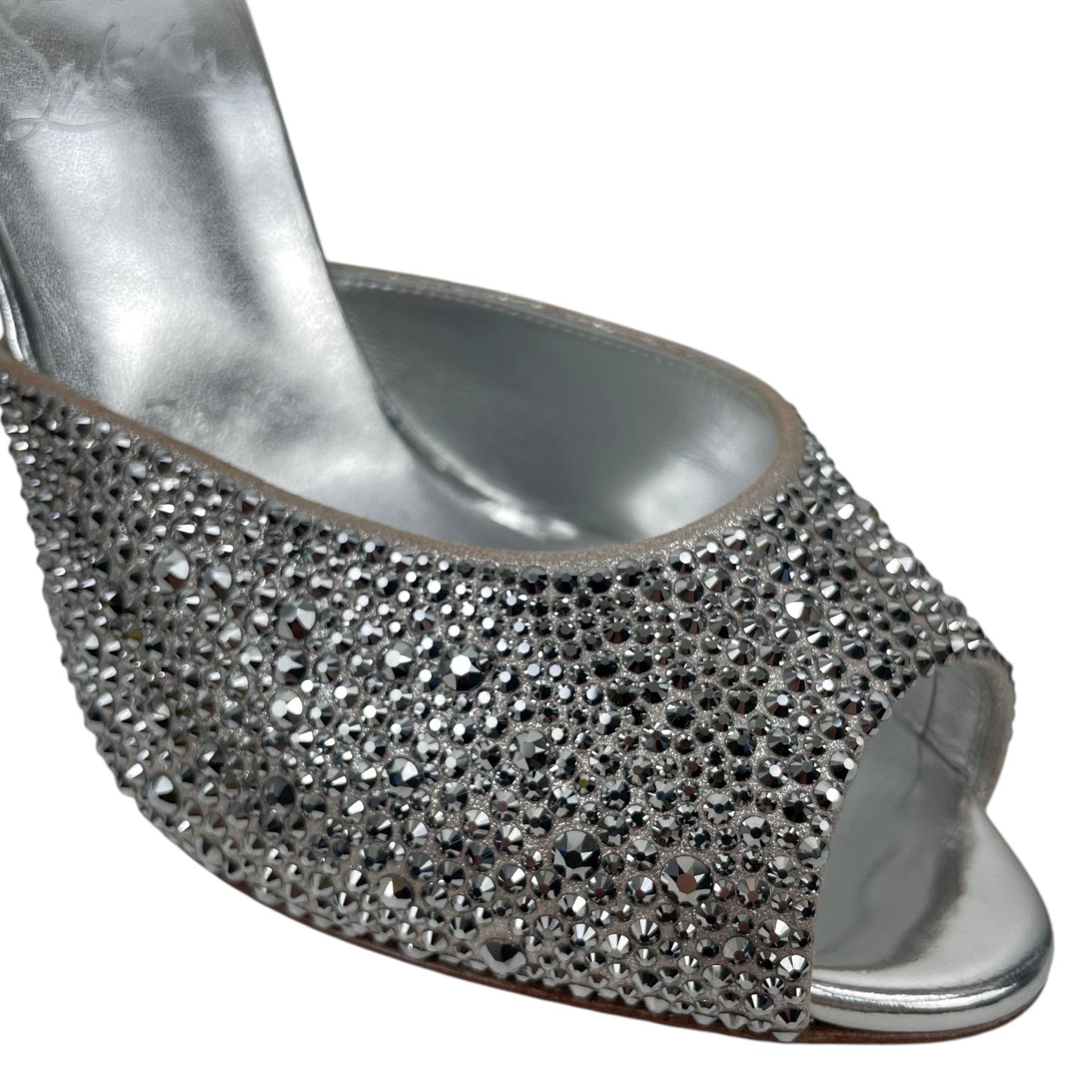 Christian Louboutin Me Dolly Strass 100mm Crystal Mules Silver Size 38