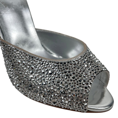 Christian Louboutin Me Dolly Strass 100mm Crystal Mules Silver Size 38