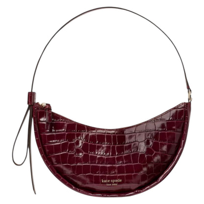 Kate Spade Smile Croc Embossed Leather Small Shoulder Bag Red