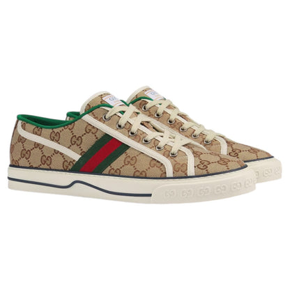 Gucci GG 1977 Tennis Sneakers Lace Up Beige Ebony Original Men Size 9