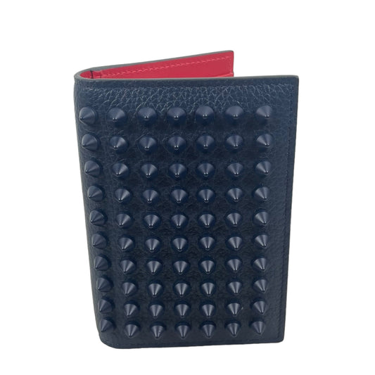 Christian Louboutin Sifnos Spike Leather Bifold Card Holder Wallet Navy