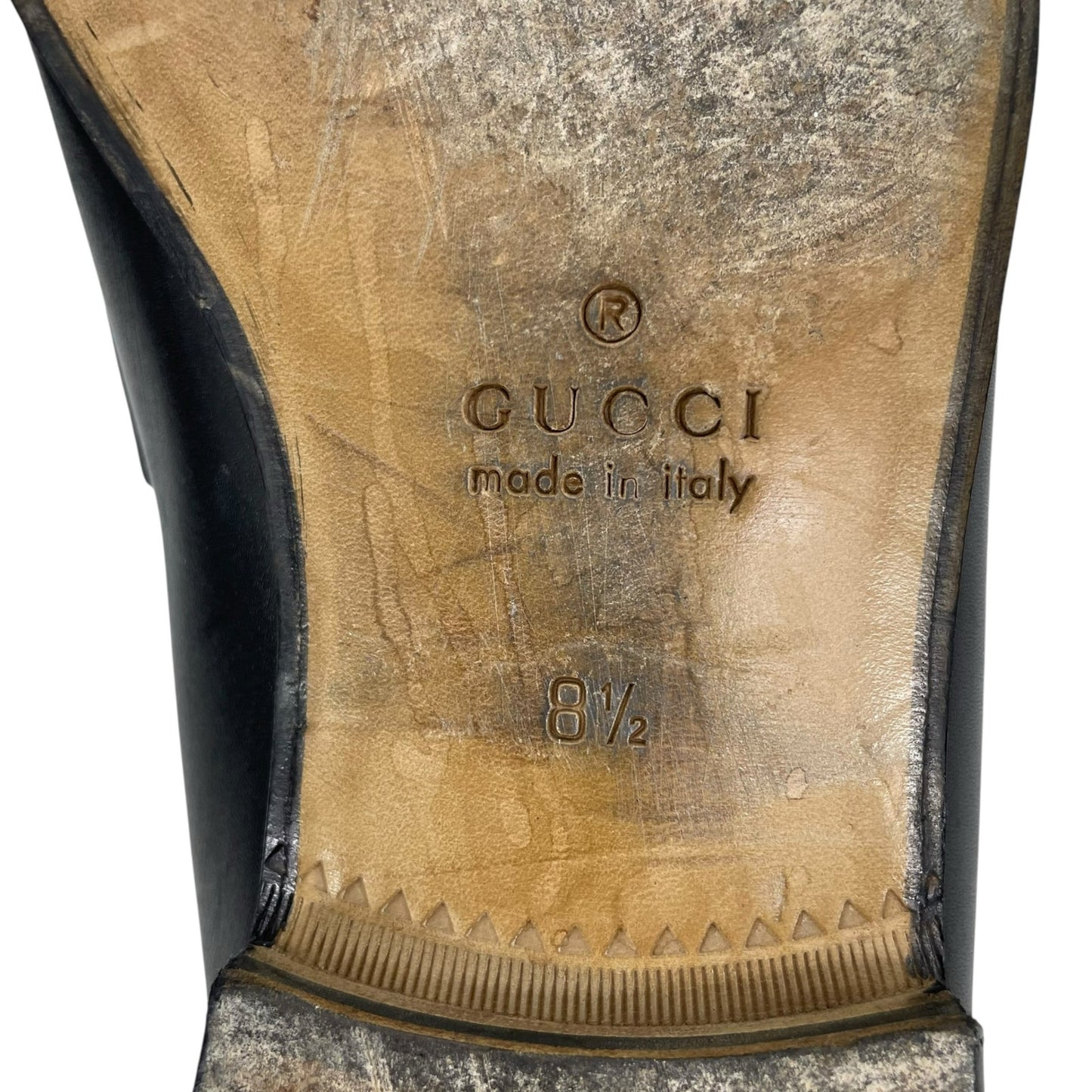 Gucci Jordaan Loafers Black Leather Gold Horsebit Men Size 8.5/ 9