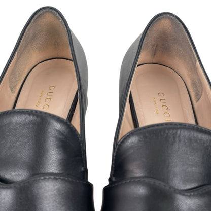 Gucci Double GG Logo Square Toe Slip On Leather Loafer Black Size 38