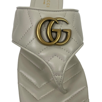 Gucci GG Marmont Leather Thong Sandals Cream White Gold Size 37