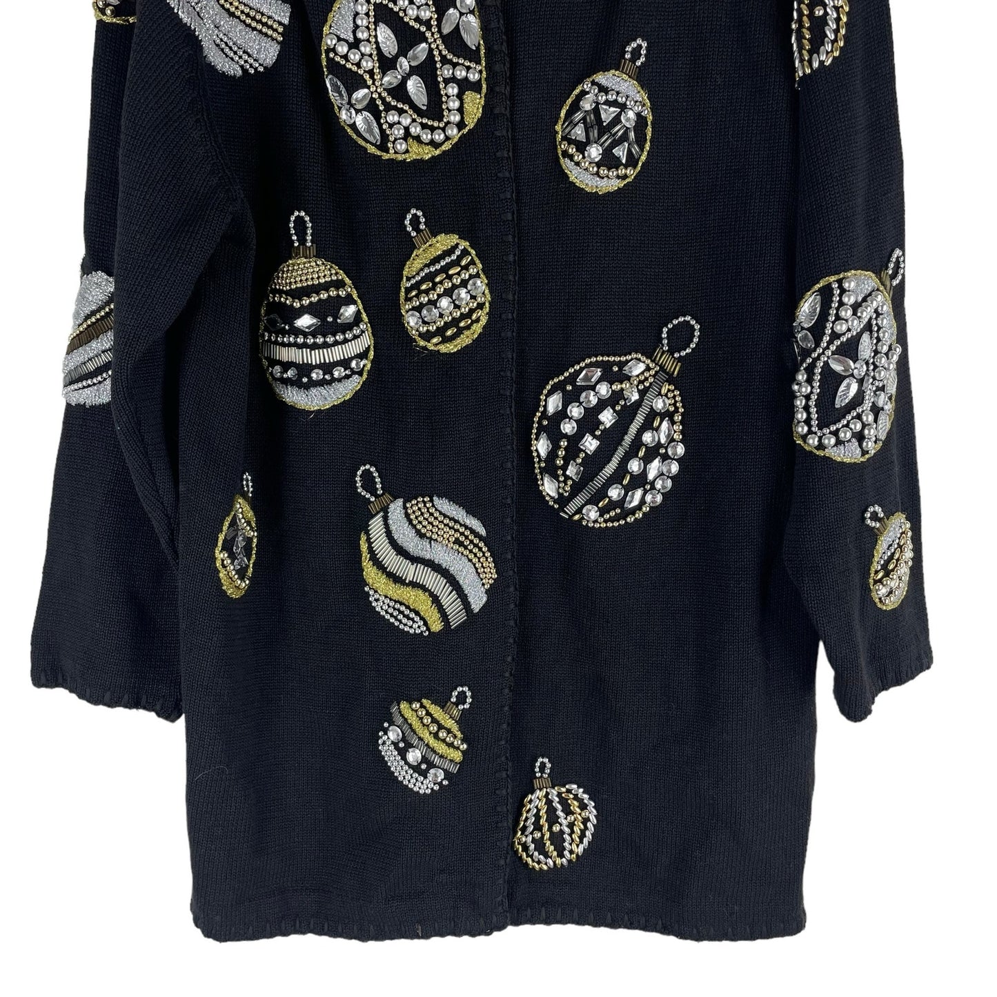 Michael Simon 1991 Christmas Ornaments Cardigan Black Ugly Sweater Size M