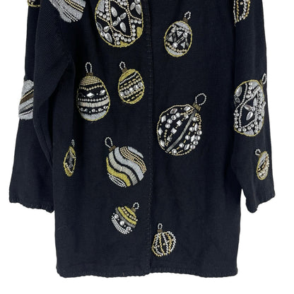 Michael Simon 1991 Christmas Ornaments Cardigan Black Ugly Sweater Size M