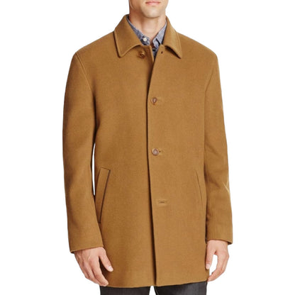 Cole Haan Cashmere Blend Topper Coat Leather Trim Camel Size L